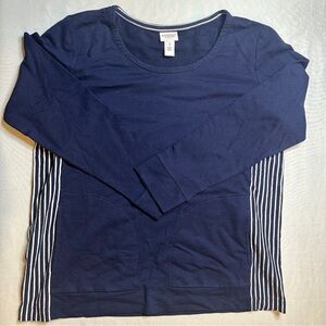 Weekends by Chico’s Navy Long Sleeve Top Women’s Size 1 (M) Striped Side